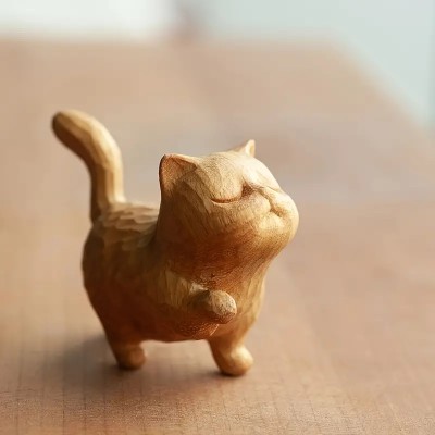 Handcrafted Wooden Cat Figurine - Charming Sculpture For Home Decor, Perfect Gift For Christmas, New Year & Easter